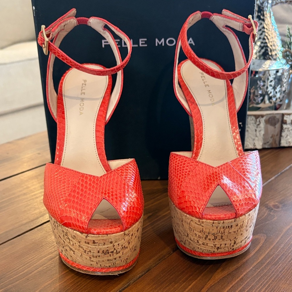 Pelle Moda Red/Orange Cork Platform Heels